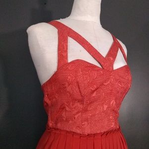 Pleated, strappy coral dress